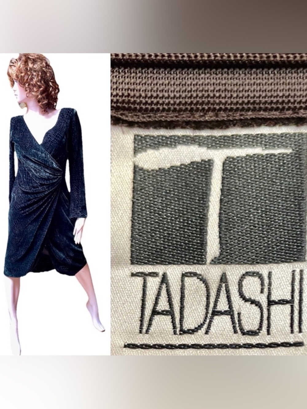 TADASHI Shoji Brown REPTILE Embossed VELVET Evening DRESS Size 8